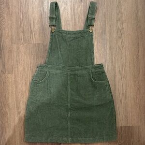 Stylish Green Corduroy Pinafore Dress